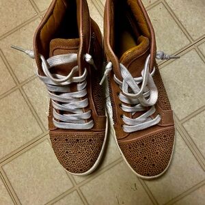Prelove Christian Louboutin high top leather suede Rose Gold Swarovski crystal